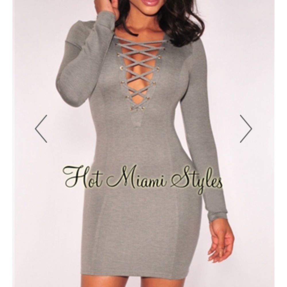 NWT. Gray bandage lace up dress. Medium.